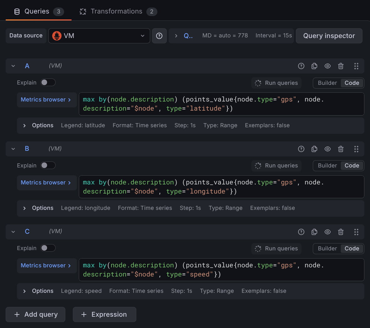 Grafana queries against Victoria Metrics